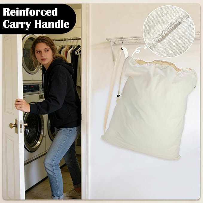 Canvas Laundry Bag with Shoulder Strap & Drawstring - Image 4
