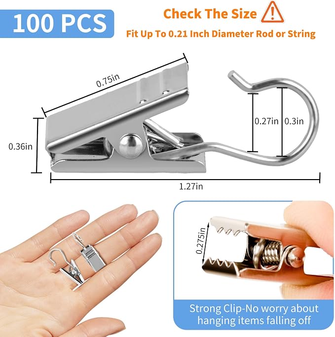 Curtain Clips Hooks, 100 Pack Stainless Iron Drapery Hooks Clips - Image 2