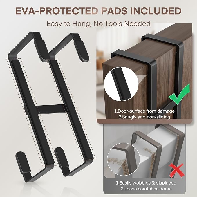 FYY Over The Door Hooks, 2 Packs Double Sided-Hanger Fits Doors 1-7/8"Black | - Image 3