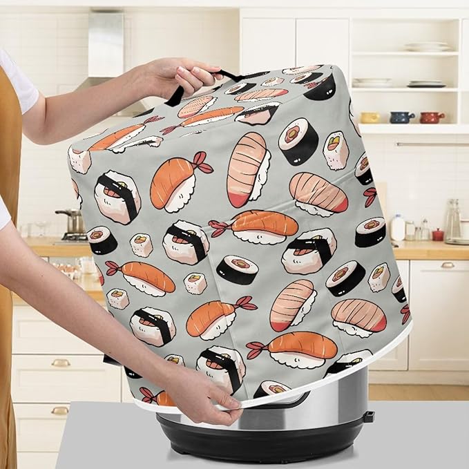 Dust Cover for 6 qt Air Fryer & Pressure Cooker Kitchen Appliance Accessories, Portable Pressure Cooker Air Fryer Rice Cooker Dust Cover Grey Sushi Print Small Appliance Covers