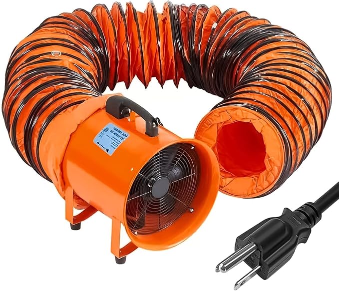 12 in Utility Blower Exhaust Fan with 32.8 ft Duct, 3500 r/min & 3500 CFM Heavy Duty Blower Fan, High Velocity Low Noise Extraction and Ventilation Fan for Ventilating Workshops, Confined Space