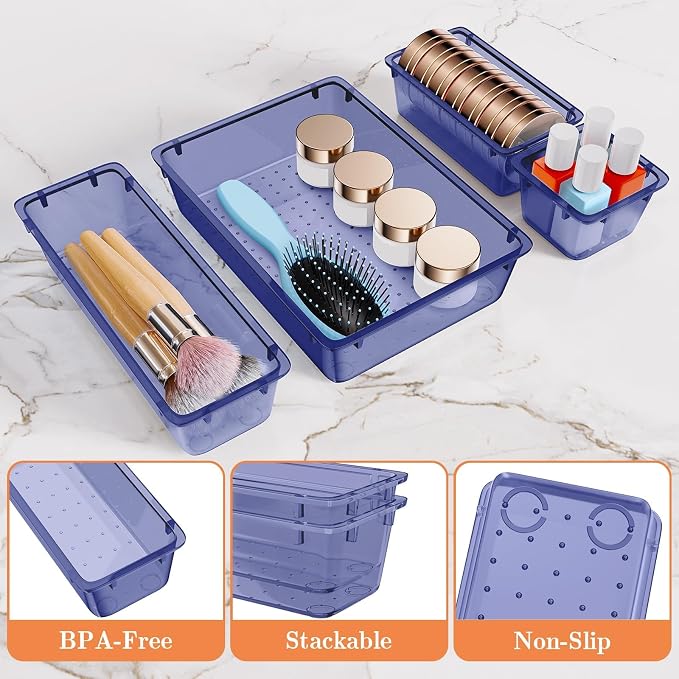 SpaceHacks 25 PCS Plastic Drawer Organizer, 4-Size Versatile Organizer Trays & - Image 3