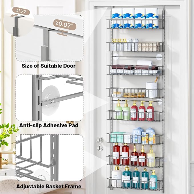 ElegantArray 8-Tier Pantry Door Organizer, Light Gray - Image 5