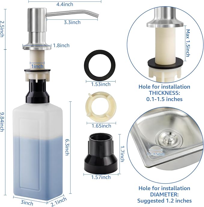 Soap Dispenser for Kitchen Sink, Brushed Nickel Built in Sink Soap Dispenser - Image 5