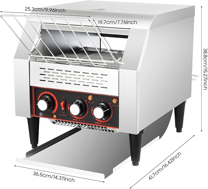 Commercial Conveyor Toaster-300 Slices/Hour, 2200W Stainless Steel Toasters with Double Heating Tubes & Adjustable Speed, Toaster Ovens Countertop for Raditional White Slices, Wheat Bagel Halves