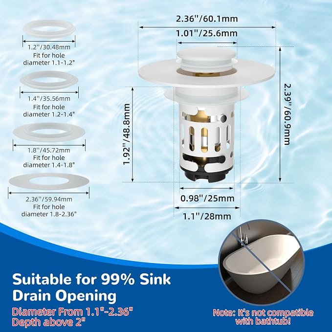 Hibbent 2 PCS Upgraded 3 in 1 Bathroom Sink Drain Strainer, Pop Up Stopper | - Image 7