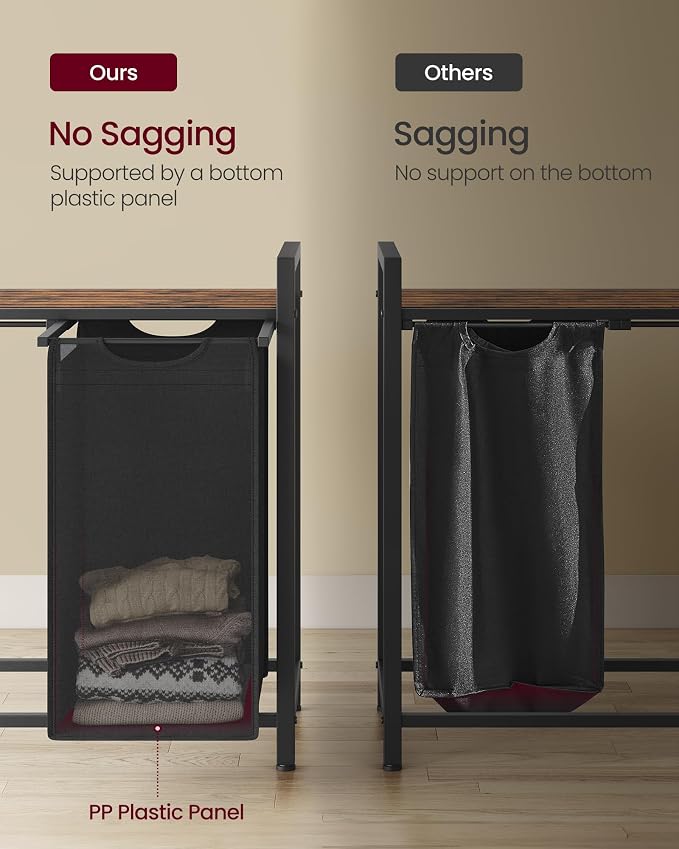 VASAGLE Laundry Hamper with Shelf, 3 Pull-Out Bags, 3 x 10.6 Gallons - Image 5