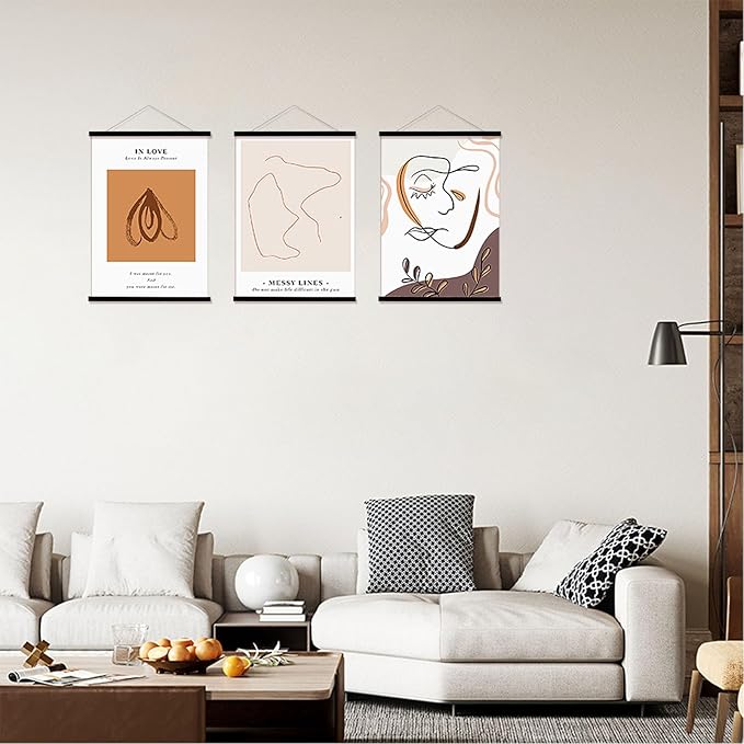FALAMON 3 Pack Magnetic Poster Hanger Frame, Magnet Poster Frame for Posters, Prints, Photos, Pictures, Maps, Scrolls, and Canvas Artwork (Black, 8")