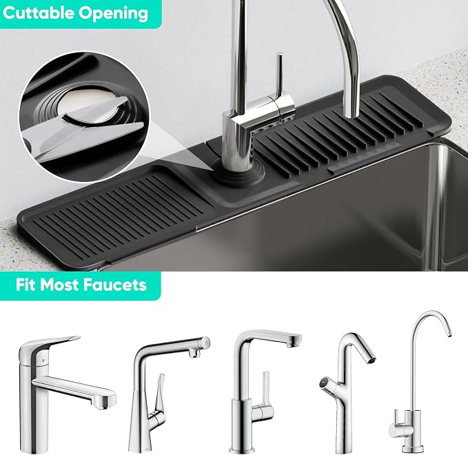 24 Inch Longer Faucet Mat for Kitchen Sink, 5° Slope Fast Self-draining - Image 5