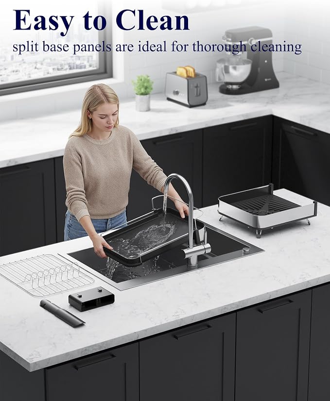 Kitsure Expandable Metal Dish Drying Rack, 16.1-26.6" L x 12.6" W, Auto-Drain - Image 9
