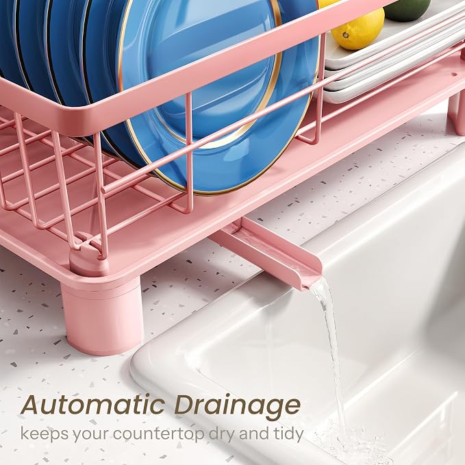 SNTD Dish Drying Rack for Small Kitchen Counter, Rotating Spout & Angled - Image 4
