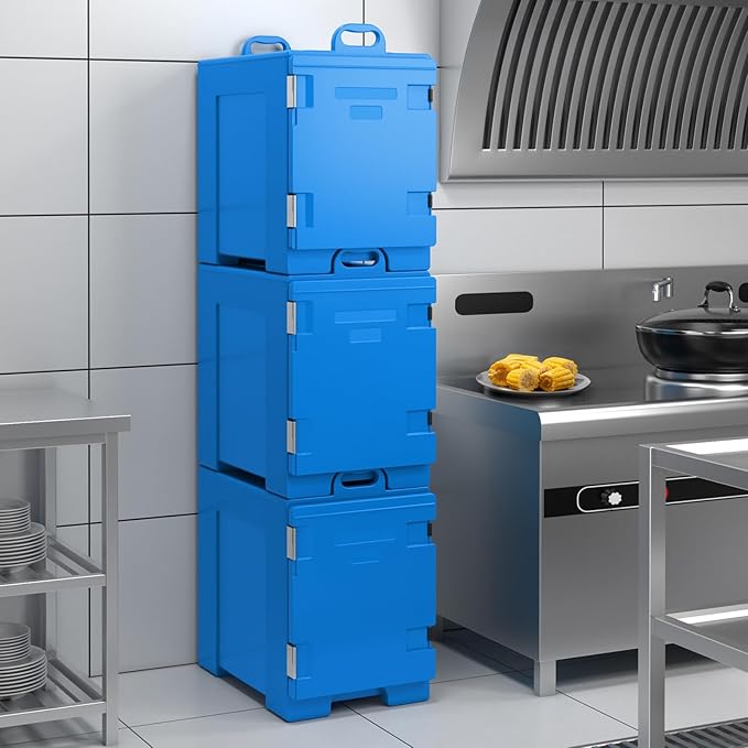 COSTWAY Catering Food Warmers, Hot Boxes Catering for 5 Full-Size Pan, 81 Quart Capacity, Stackable Design, Handles, Portable Insulated Food Carrier for Family Gathering, Canteen, Restaurant, Blue, 1