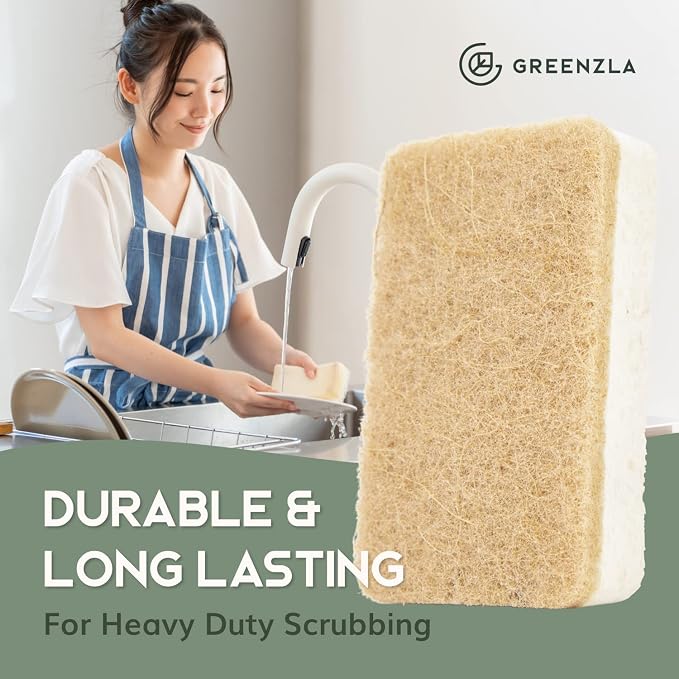 GREENZLA 12 Pack Kitchen Sponges | Non-Scratch Hemp & Sisal | Dual-sided: - Image 5