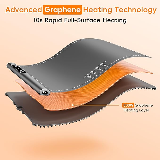 Warming Mat for Food - Graphene Rapid Heating Food Warming Mat for Countertop, Portable Electric Warming Tray for Parties with 6 Temperature Levels, Practical Gifts for Mom Wife, Gray