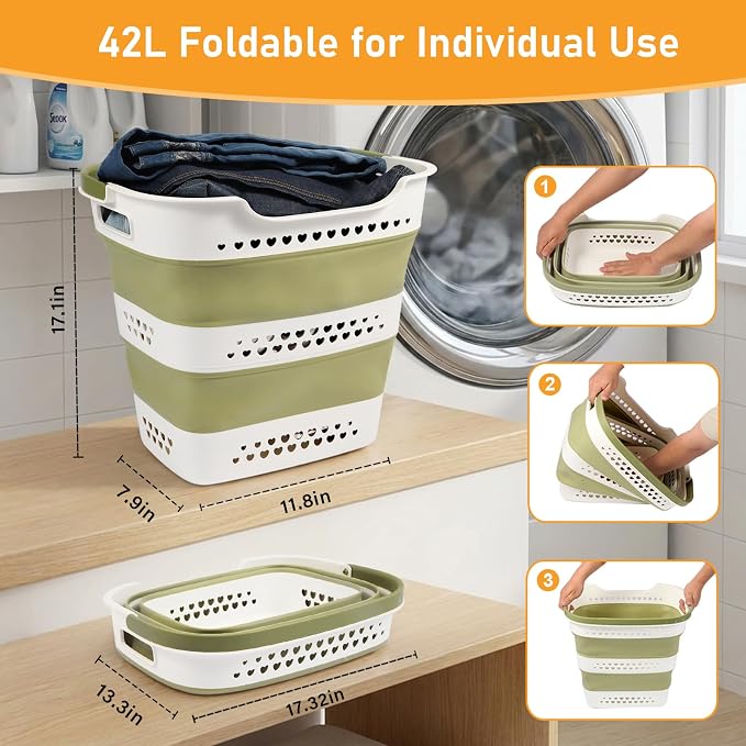 2 Pcs 42L/11.2 Gal Collapsible Laundry Basket - Image 3
