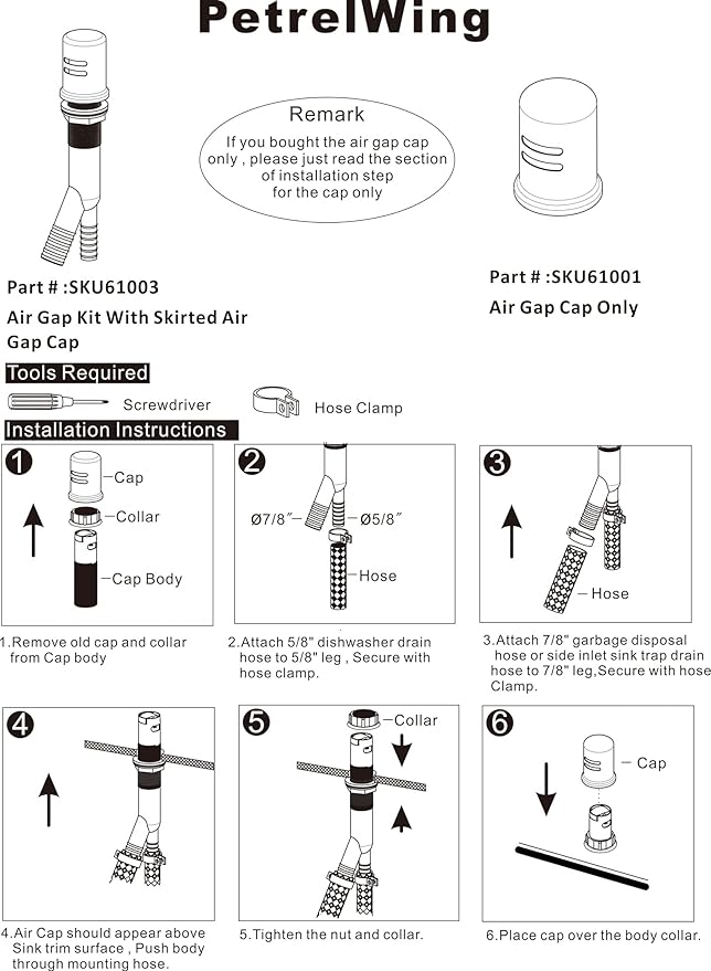 Dishwasher Air Gap Kits with Satin Nickel Dishwasher Air Gap Cover and Matching Escutcheon, Replacement air gap dishwasher, Solid Brass Air Gap Cap,Satin Nickel Finish