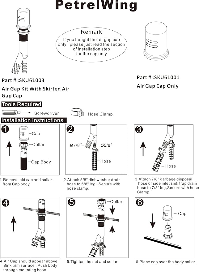Dishwasher Air Gap Kits with Gold Dishwasher Air Gap Cover and Matching Escutcheon, Replacement air gap dishwasher,Solid Brass Air Gap Cap,Brushed Gold Finish