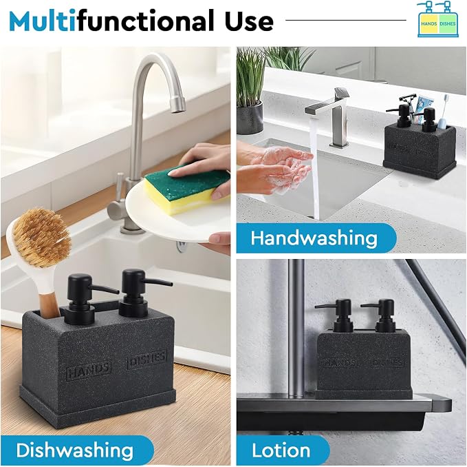 Kitchen Soap Dispenser Set, Hand and Dish Soap Dispenser, Sponge Caddy and - Image 5