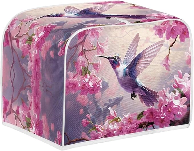 Hummingbird Flower Print Toaster Cover 4 Slice Dust Fingerprint Protection for Kitchen Small Appliance Kitchen Accessories Decor