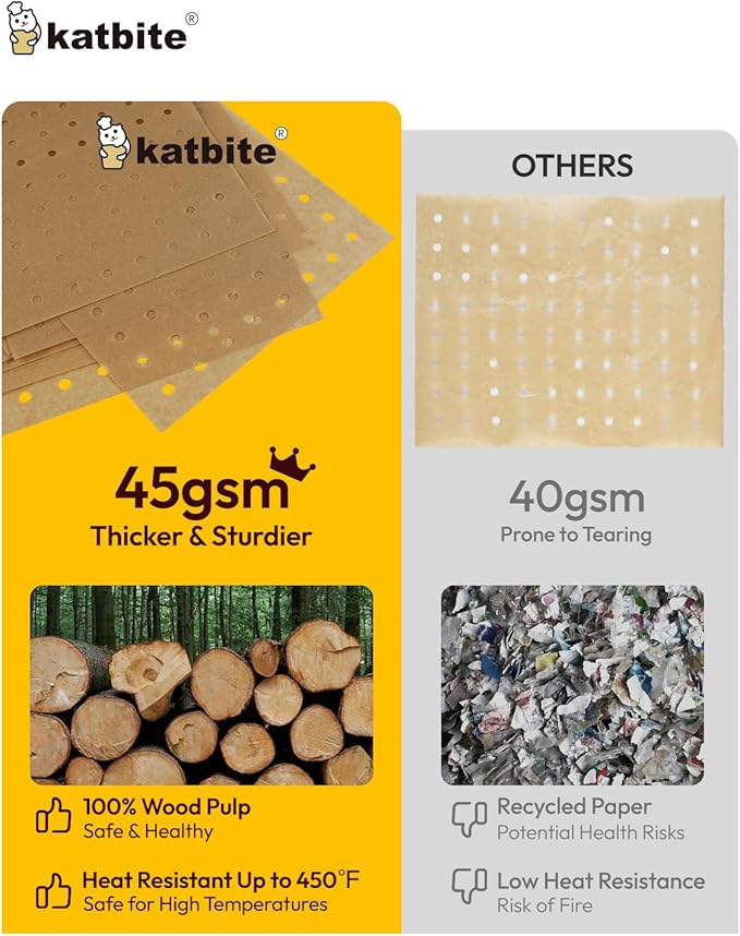 Katbite Air Fryer Parchment Paper Liners 180cs Airfryer Liners Disposable 9x11 Inch Perforated Parchment Paper Sheets Basket Liner Accessories For Toaster oven,Air Fryer, Fit Cuisinart, Ninja Foodi