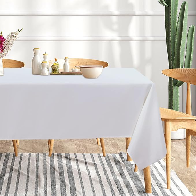 sancua 6 Pack White Tablecloth 60 x 102 Inch, Rectangle Table Cloth for 6 Feet Tables - Stain and Wrinkle Resistant Washable Polyester Table Cover for Dining Tables, Buffet Parties and Camping