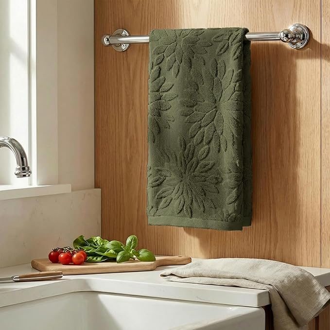 Artoid Mode 1 Pc Olive Green 3D Dahlia Floral Jacquard Hand Towels - Image 3