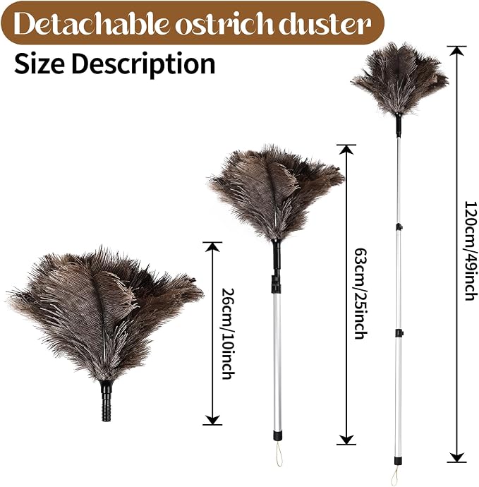 Extendable Ostrich Feather Duster up to 25-49 inches | Handheld - Image 2