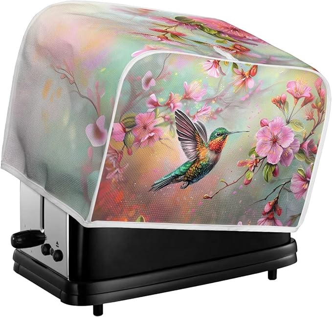 Hummingbird Flower Print Toaster Cover 4 Slice Dustproof Fingerprint Protectors for Kitchen Small Appliance Kitchen Home Decor