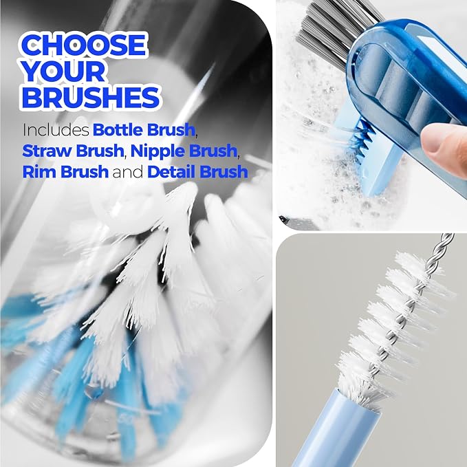 Holikme 6 Pack Bottle Brush Set, 3 Straw Brushes, 4-in-1 Bottle Cleaning Brush - Image 5