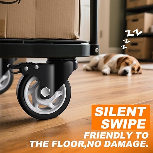 Caster Wheels, 4 Inch Heavy Duty Casters, 2400lbs Capacity (Set of 4) - Industrial Swivel Wheels with Dual-Locking Brakes, Silent & Non-Marking for Workbenches, Carts, Furniture