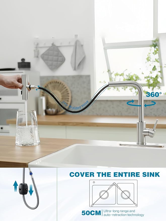 Kitchen Faucets with Pull Down Sprayer, Waterfall Kitchen Sink Faucet, - Image 7