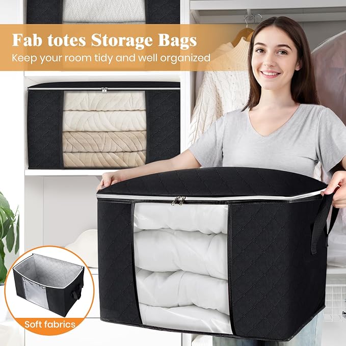 90L Clothes Storage, Foldable Thick Fabric Blanket Storage Bags | Foldable - Image 5