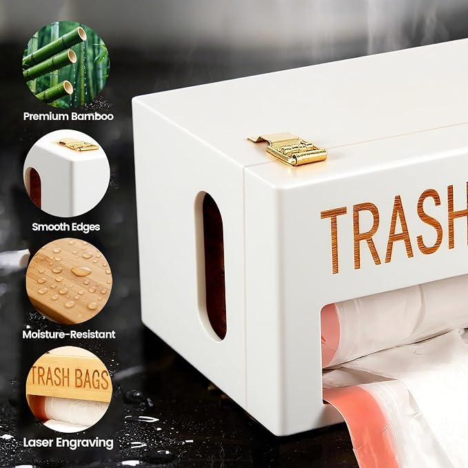 Large White Bamboo Trash Bag Holder - Image 8