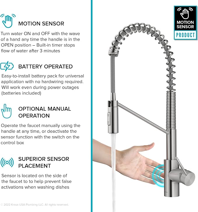 KRAUS Stainless Steel 21 in Touchless Pull Down Faucet KSF-2631SFS | QuickDock - Image 2