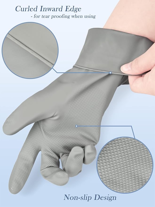 Cleanbear Reusable Dish Washing Rubber Glove Set of 3, Household Cleaning Gloves - Image 4