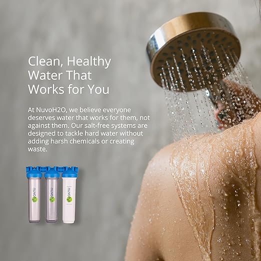 NuvoH2O Advanced 3-Stage Citrus-Based, Salt-Free Water Filter System + Water Softener with Chloramine and Iron Filtration – Healthy & Pure Water – Removes Hard Water Build Up (Whole Home Trio System)