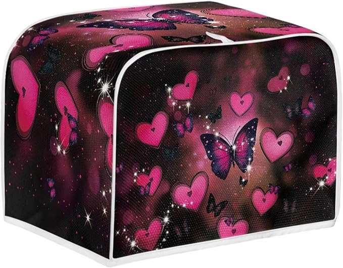 UNICEU Valentine's Day Toaster Dust Cover Protector Compatible with 4 Slice Butterfly Heart Print Heat-Resistant Dust Protection Anti-scratch Home Kitchen Decor