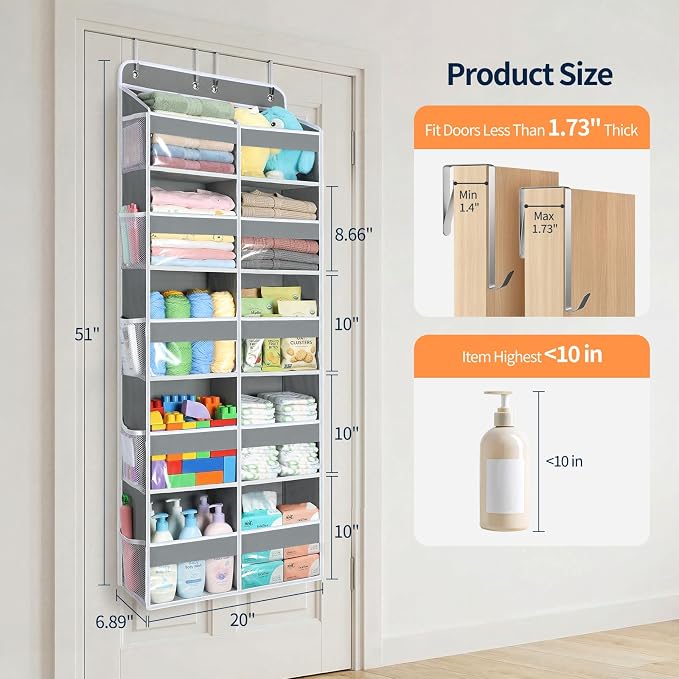 Yecaye Over The Door Organizer, 5 Tier Extra Large Behind Door Storage of 10 - Image 2