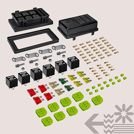 True Mods 12V DC Auto Waterproof Fuse 5-Pin Relay Box Block [6 ATC/ATO Fusible Holder] 6 Bosch Style Universal Relay Block Holder for Automotive Vehicles Cars Marine Boat Offroad Jeep Light Equipment