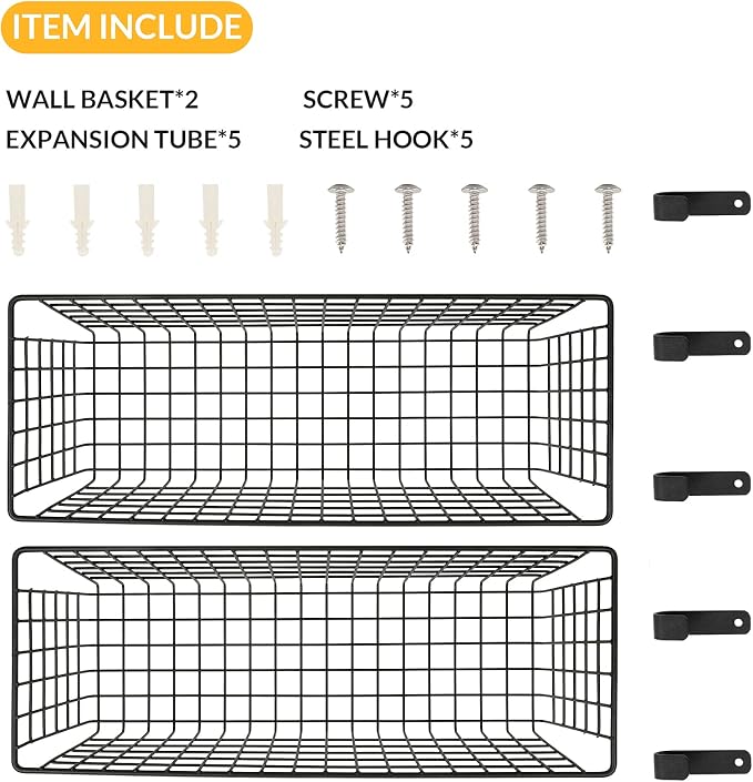 Kinlink 2 Sets Black Extra Large Hanging Wall Basket - Image 4