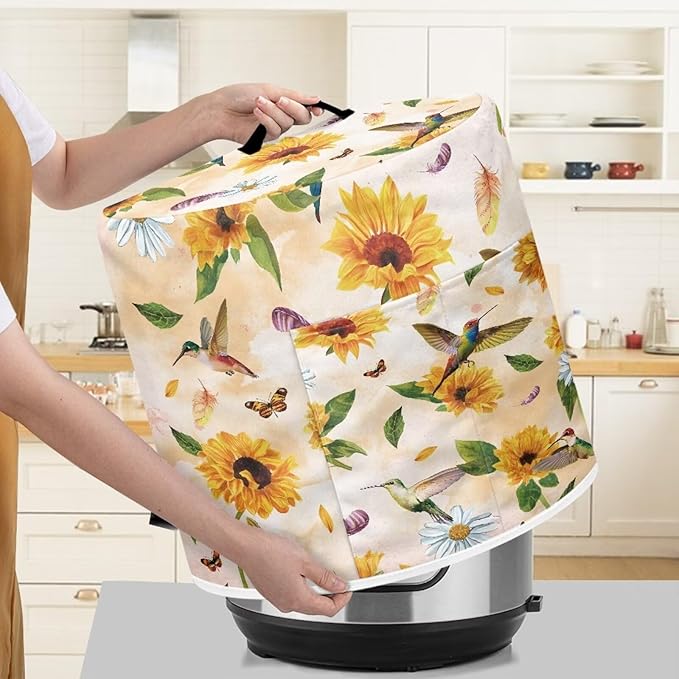 Hummingbird Covers Appliances Sunflower Pressure Cooker Cover Dust Cover for Kitchen Appliance Round Protective Cover Bag with Pocket and Handle Slow Cooker Bag