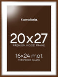 Homeforia 20x27 Picture Frame Brown, High End Dark Oak 20x27 Poster Wood Frame with Mat 16x24 for Photo, 20 x 27 Wooden Walnut Frame Matted to 16 x 24, 27x20 Frames, Tempered Glass, Wall Kit, Set of 1