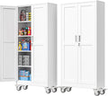 71''H Tall Metal Garage Storage Cabinet with Wheels,Steel File Cabinets with 2 Doors and 4 Adjustable Shelves for Home Office, Warehouse, Required Assembly,White