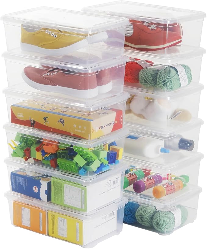 6 Quart Stackable Plastic Storage Shoebox, BPA-Free Nestable Container by OMNISAFE