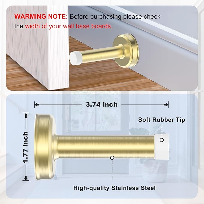 2 Pack Door Stops, Stainless Steel Door Stoppers, No Drilling Door Stops - Image 2