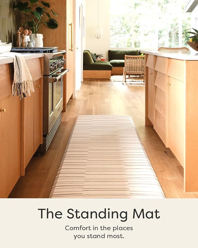House of Noa Nama Standing Mat – Anti-Fatigue Cushioned Kitchen Mats for Floor | Ergonomic Bounce-Back Foam Kitchen Mats | Anti-Fatigue Mats for Kitchen & Standing | Nara Stripe Natural | 30" x 108"