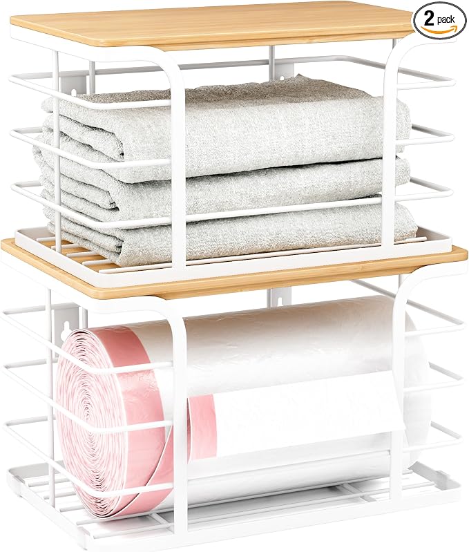 2 Pack Extra Large Stackable Pantry Organizer, Wall Mount Garbage Bag Holder by Stylstoreazy