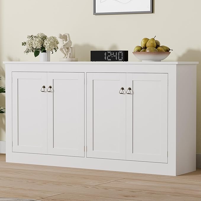Cozy Castle Buffet Cabinet with Storage - Kitchen Storage Cabinet Wood Console Table Coffee Bar Accent Cabinets for Living Room Dining Room Entryway White 57.5" W | with Storage, Coffee Bar, Accent Cabinets, for Living Room