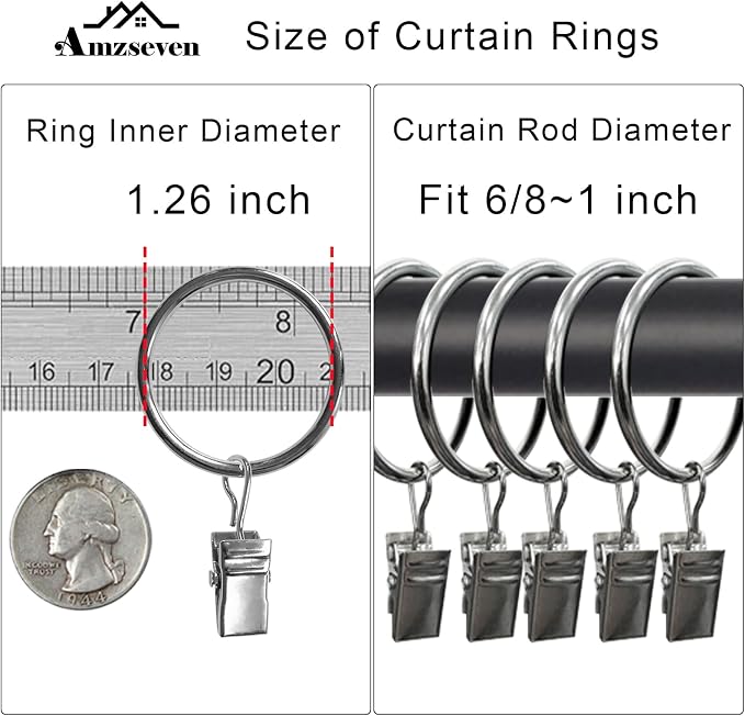 40 Pack Curtain Rings with Clips, Drapery Clips with Rings, Drapes Rings 1.26 - Image 3