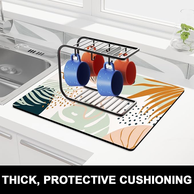 Rnivvi Dish Drying Mat for Kitchen Counter, 16 x 18" Cute Boho Theme Absorbent - Image 2
